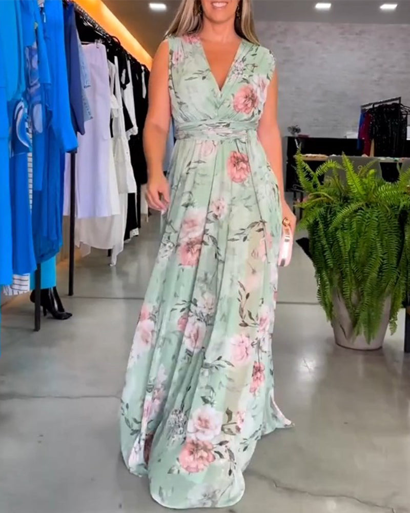 Susanna™ - Elegant Sleeveless V-neck Floral Print Dress