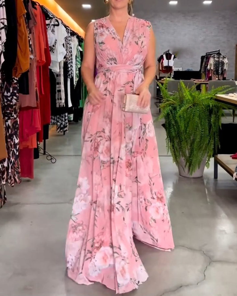 Susanna™ - Elegant Sleeveless V-neck Floral Print Dress