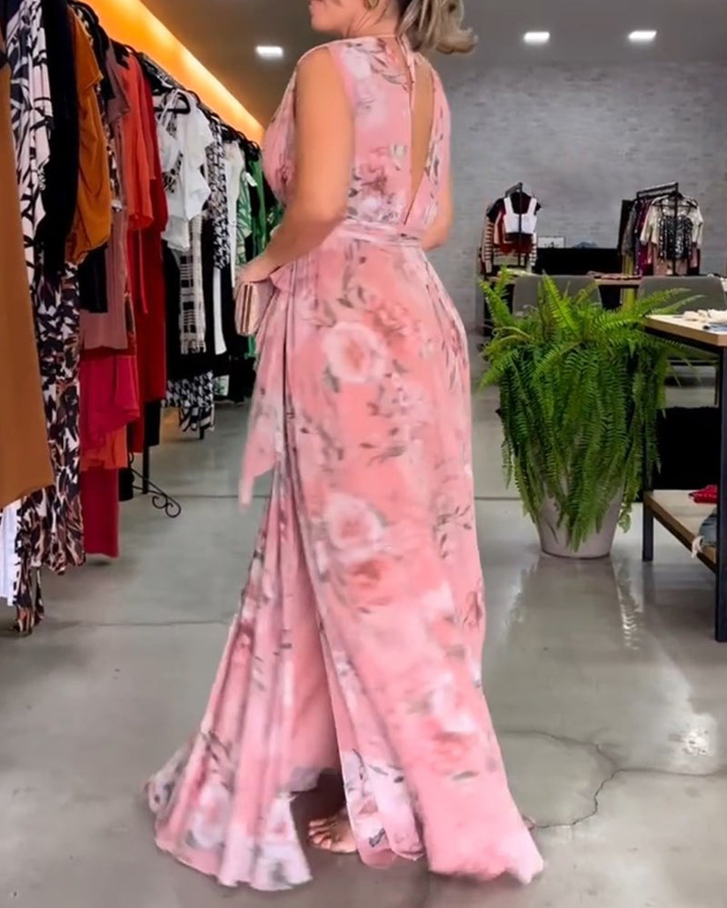 Susanna™ - Elegant Sleeveless V-neck Floral Print Dress