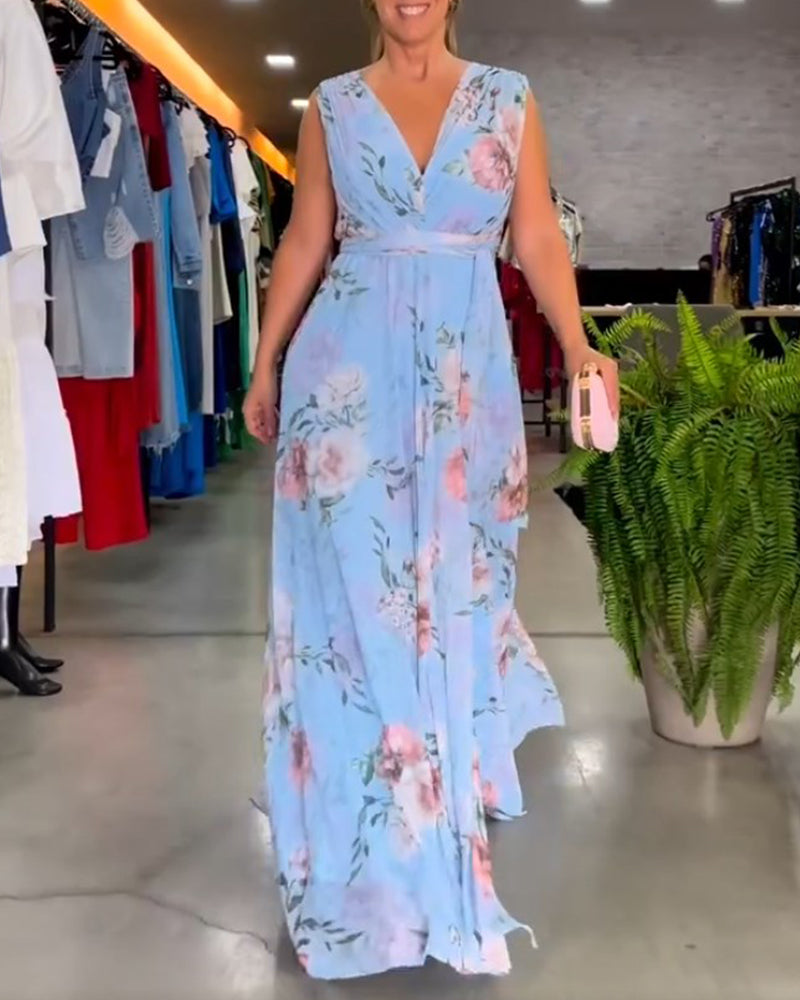 Susanna™ - Elegant Sleeveless V-neck Floral Print Dress