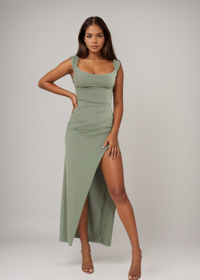 Elise™ - Form-Fitting Slit Dress with Elegant Draping