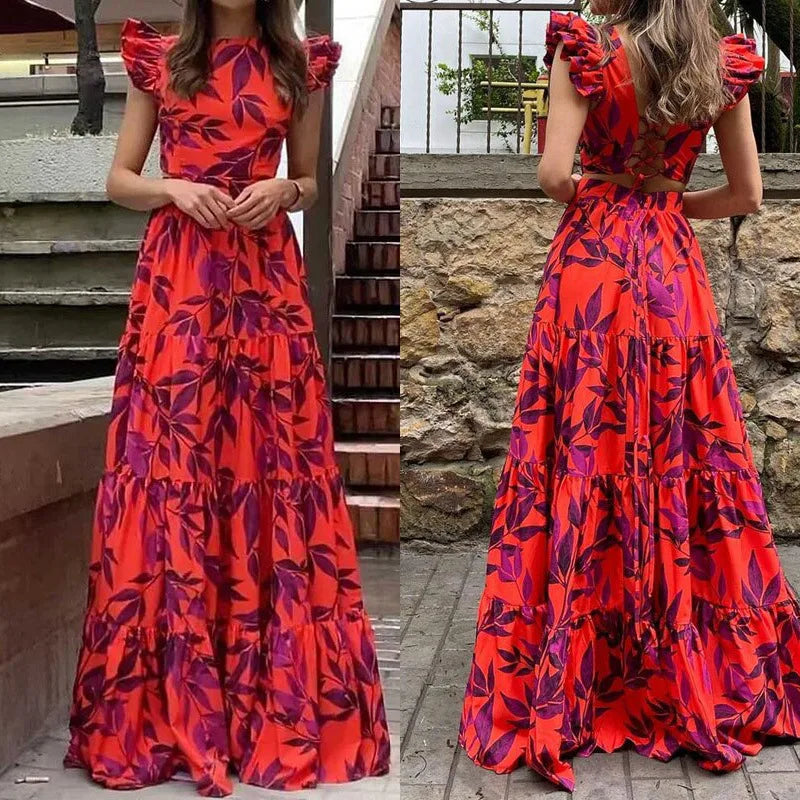 Clarissa™ - Round Neck Maxi Dress with Ruffle Hem