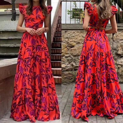 Clarissa™ - Round Neck Maxi Dress with Ruffle Hem