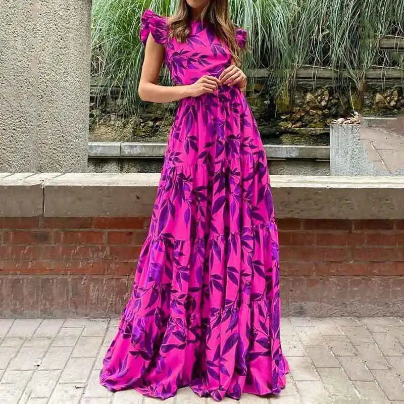 Clarissa™ - Round Neck Maxi Dress with Ruffle Hem