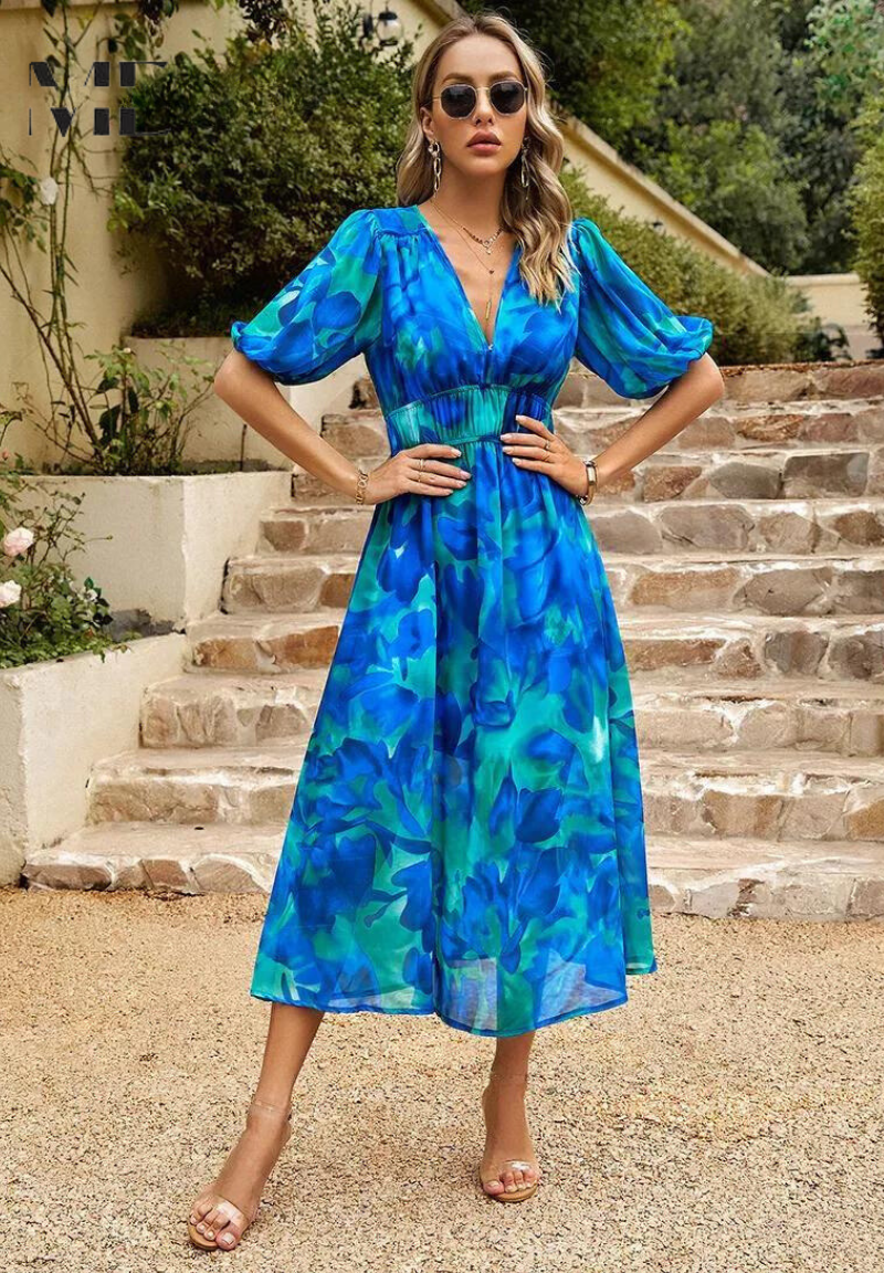 Stephanie™ - Luxurious Floral Midi Dress