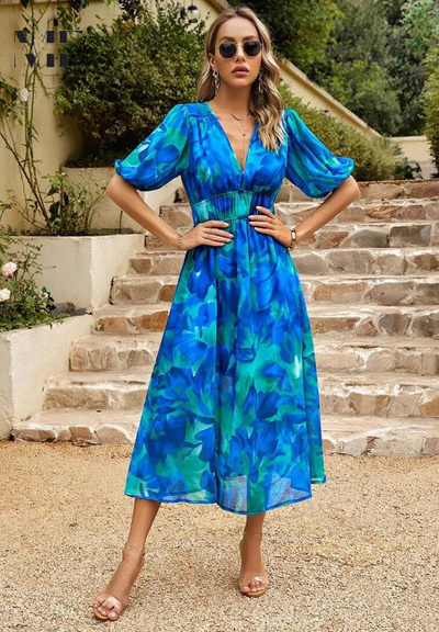 Stephanie™ - Luxurious Floral Midi Dress