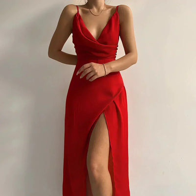 Elina™ - Sleeveless Dress Featuring a Waterfall Neckline and Elegant Slit
